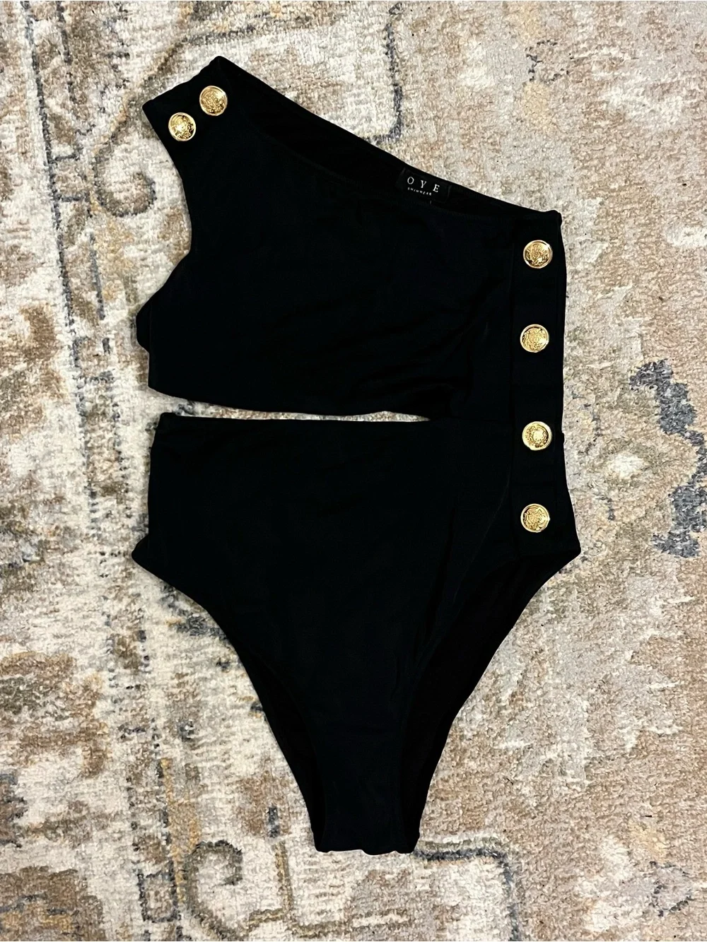 OYE Womens Black Rhea 1-Shoulder Asymmetric Cutout 1-Piece Swimsuit, M